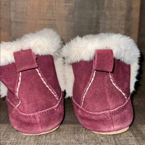 Lands' End Women's Burgundy Suede Slippers with Faux Fur-size 8 - Picture 5 of 10